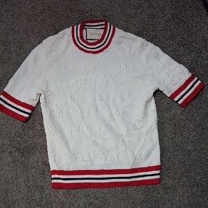 Gucci White Tee with Red and Black Stripes